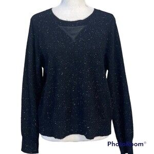 GENERATION LOVE PURE CASHMERE BLACK SPECKLE CREW NECK SWEATER LEATHER Small